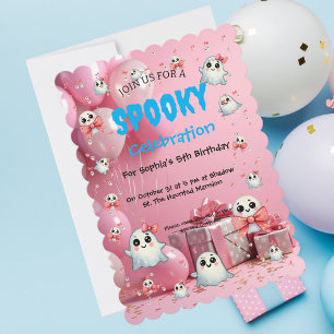 Cute Pastel Spooky Ghost Halloween Kids Birthday Invitation