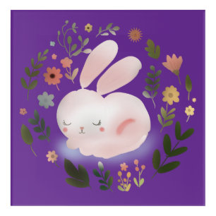 Cute Pastel Spring Bunny Floral Wreath Nursery Art