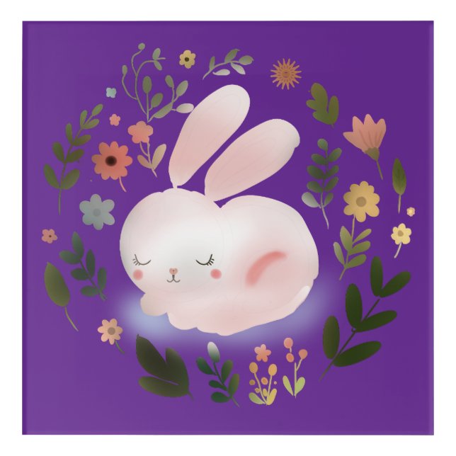 Cute Pastel Spring Bunny Floral Wreath Nursery Art (Front)