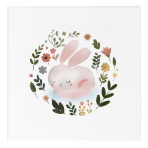 Cute Pastel Spring Bunny Floral Wreath Nursery Art
