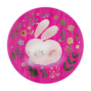 Cute Pastel Spring Bunny Floral Wreath Nursery Art Cutting Board