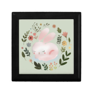 Cute Pastel Spring Bunny Floral Wreath Nursery Art Gift Box