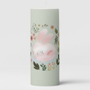 Cute Pastel Spring Bunny Floral Wreath Nursery Art Pillar Candle
