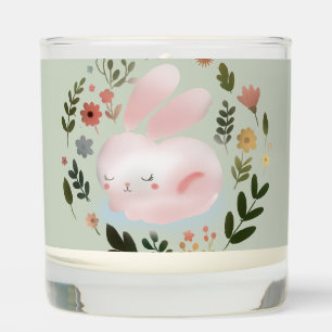Cute Pastel Spring Bunny Floral Wreath Nursery Art Scented Candle