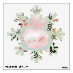 Cute Pastel Spring Bunny Floral Wreath Nursery Art Wall Decal