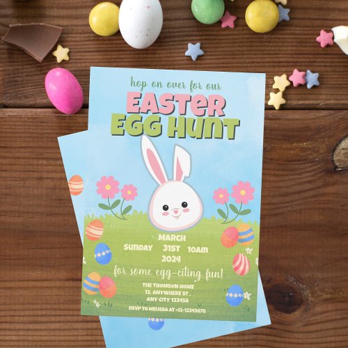 Cute Pastel Spring Easter Bunny Egg Hunt Invitation