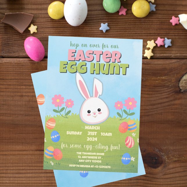 Cute Pastel Spring Easter Bunny Egg Hunt Invitation (Creator Uploaded)