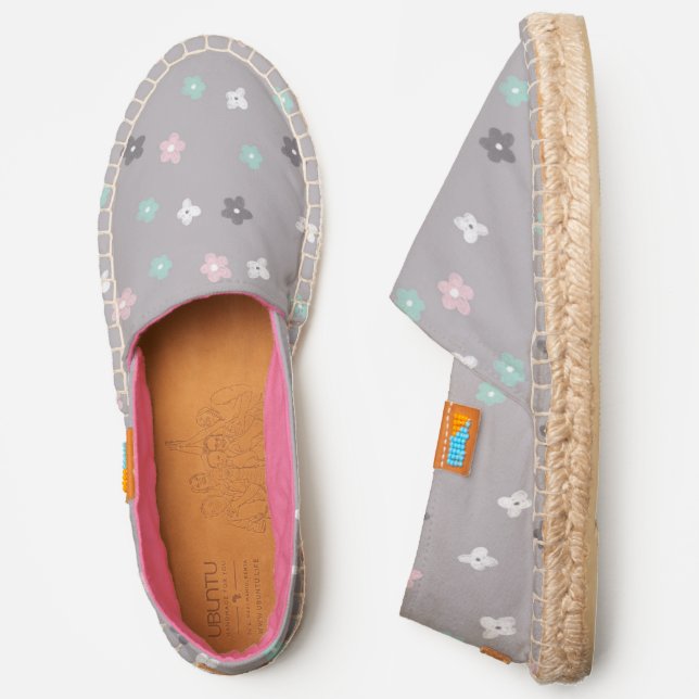 Cute pastel spring floral blush and turquoise espadrilles (Side)