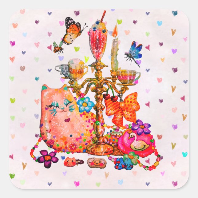 Cute Pastel Square Sticker (Front)