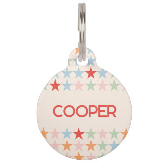 Cute pastel star pattern with name dog pet ID tag