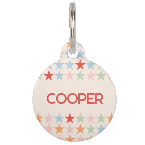 Cute pastel star pattern with name dog pet ID tag