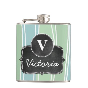 Cute Pastel Stripes Chalkboard Monogram Hip Flask by PartyHearty at Zazzle