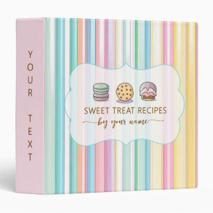 Cute Pastel stripes Custom Baking Recipes 3 Ring Binder