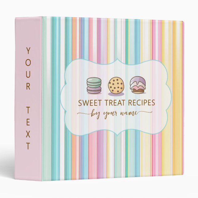 Cute Pastel stripes Custom Baking Recipes 3 Ring Binder (Front/Spine)