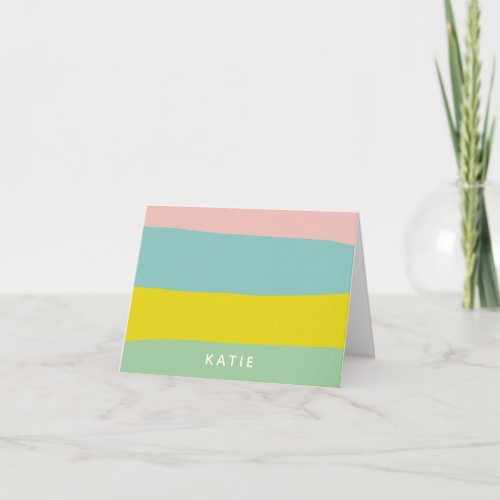 Cute Pastel Stripes Personalized Stationery Name Note Card