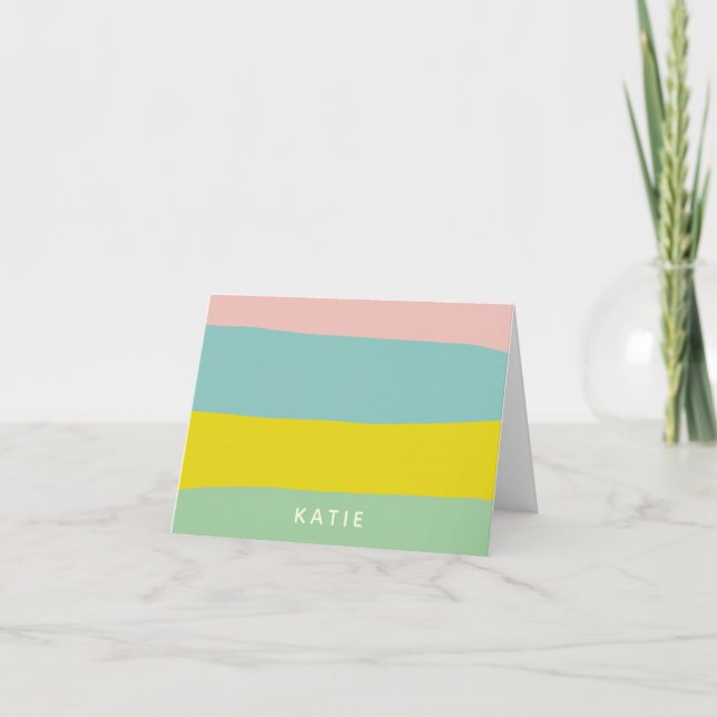 Cute Pastel Stripes Personalized Stationery Name Note Card (Front)