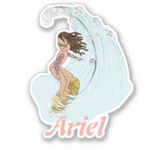 Cute Pastel Surfer Girl with Name Summer Aesthetic Sticker