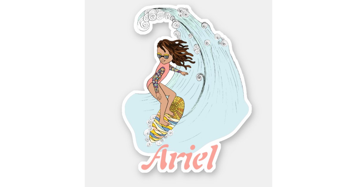 Cute Pastel Surfer Girl with Name Summer Aesthetic Sticker | Zazzle