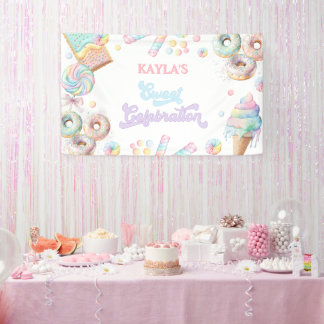 Cute Pastel Sweet Candyland Lollipop Girl Birthday Banner