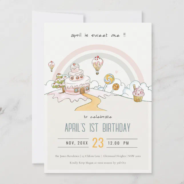 Cute Pastel Sweet One Candy Land 1st Birthday Invitation | Zazzle