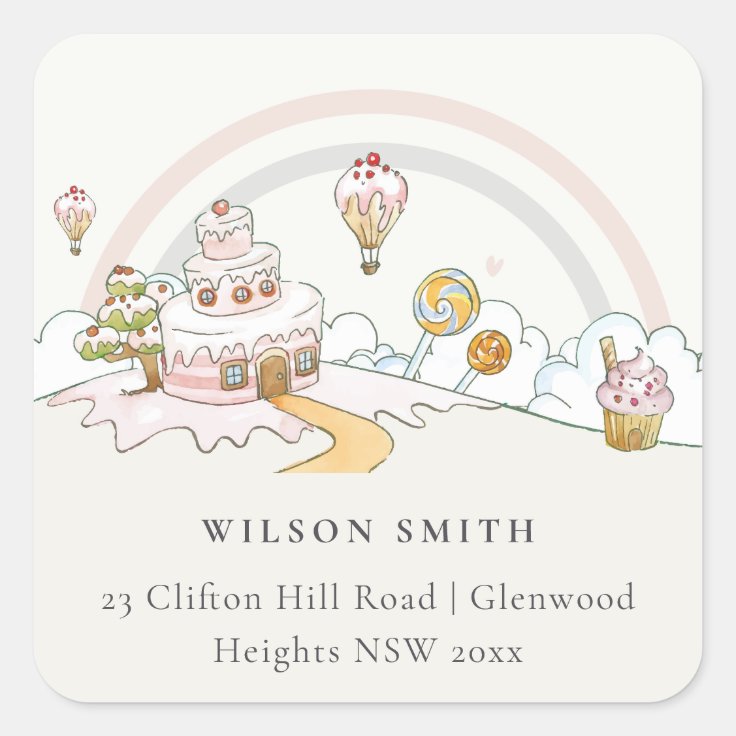Cute Pastel Sweet Time Candy Land Kids Address Square Sticker Zazzle