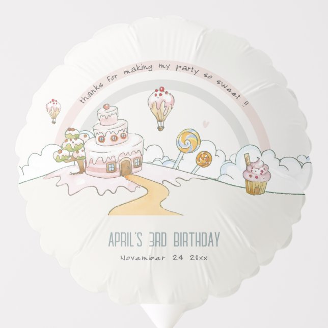 Cute Pastel Sweet Time Candy Land Kids Birthday Balloon (Front)