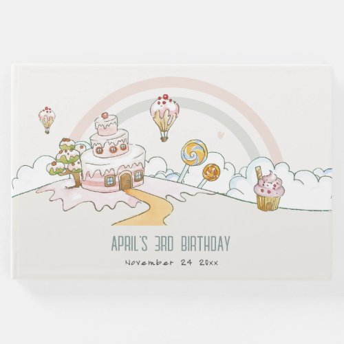 Cute Pastel Sweet Time Candy Land Kids Birthday Guest Book