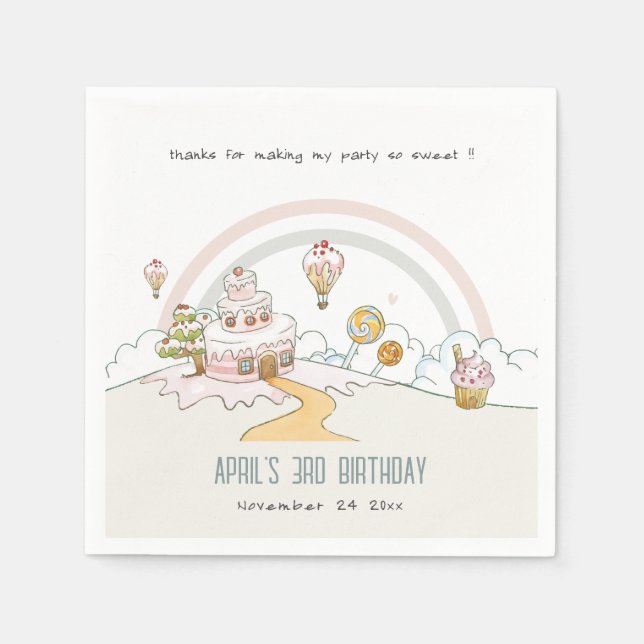 Cute Pastel Sweet Time Candy Land Kids Birthday Napkins (Front)