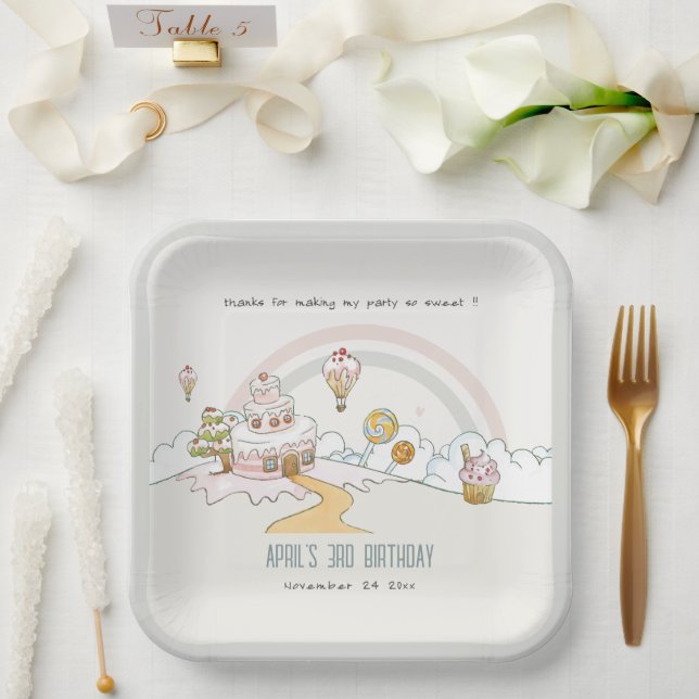 Cute Pastel Sweet Time Candy Land Kids Birthday Paper Plates (Wedding)