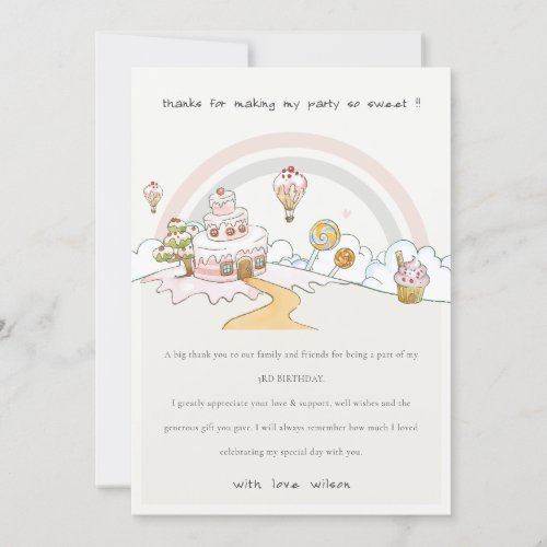 Cute Pastel Sweet Time Candy Land Kids Birthday Thank You Card