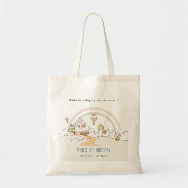 Cute Pastel Sweet Time Candy Land Kids Birthday Tote Bag (Front)