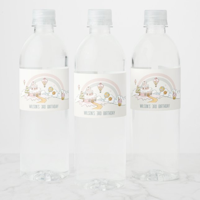 Cute Pastel Sweet Time Candy Land Kids Birthday Water Bottle Label (Bottles)