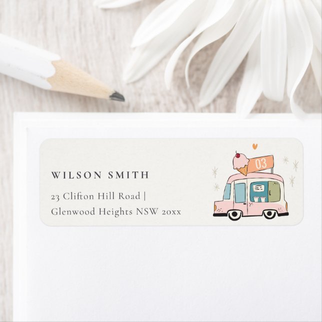 Cute Pastel Sweet Time Ice Cream Truck Address Label (Insitu)
