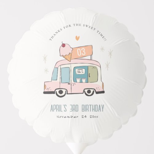 Cute Pastel Sweet Time Ice Cream Truck Birthday Balloon