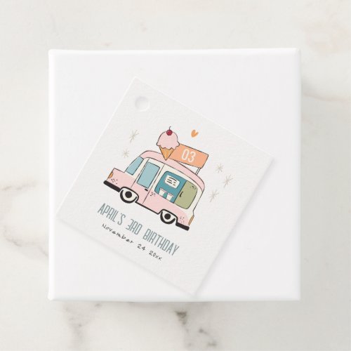 Cute Pastel Sweet Time Ice Cream Truck Birthday Favor Tags