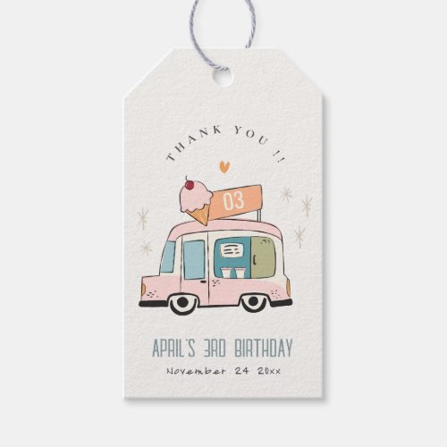 Cute Pastel Sweet Time Ice Cream Truck Birthday Gift Tags