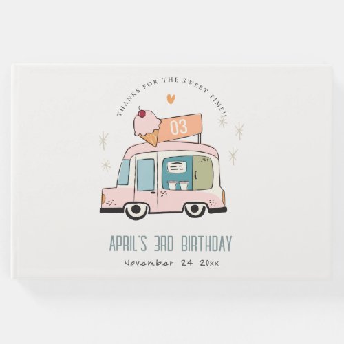 Cute Pastel Sweet Time Ice Cream Truck Birthday Guest Book