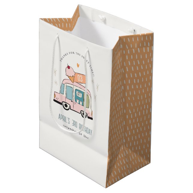 Cute Pastel Sweet Time Ice Cream Truck Birthday Medium Gift Bag (Front Angled)