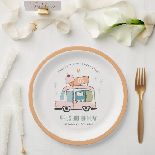 Cute Pastel Sweet Time Ice Cream Truck Birthday Na Paper Plates