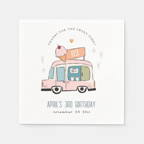 Cute Pastel Sweet Time Ice Cream Truck Birthday Napkins