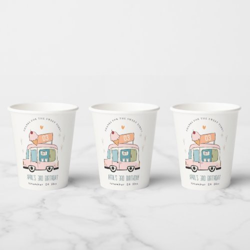 Cute Pastel Sweet Time Ice Cream Truck Birthday Paper Cups