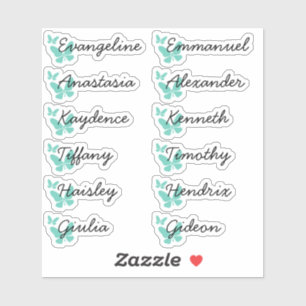 Cute Pastel Teal Butterflies Guest List 12 Names  Sticker