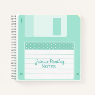 Cute Pastel Teal Floppy Disk Custom Notebook