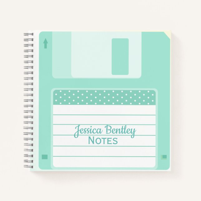 Cute Pastel Teal Floppy Disk Custom Notebook (Front)