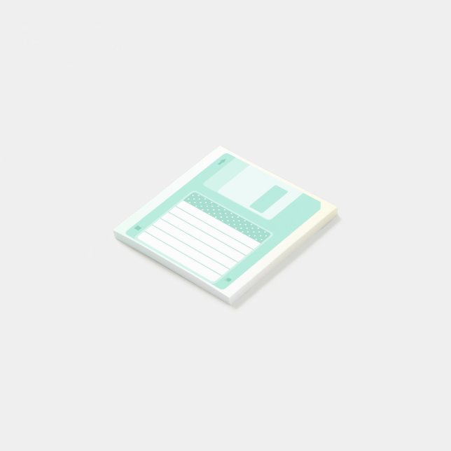 Cute Pastel Teal Floppy Disk Post-it Notes (Angled)