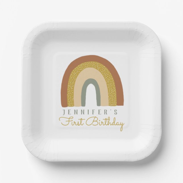 Cute Pastel Terracota Rainbow Birthday  Paper Plates (Front)