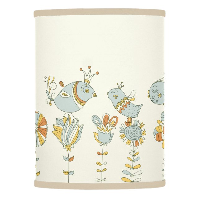 Cute Pastel Tones Birds & Flowers Illustration Lamp Shade (Front)