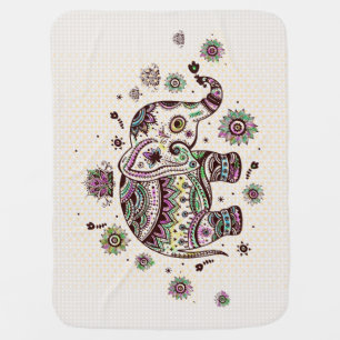 Cute Pastel Tones Floral Elephant Receiving Blanket