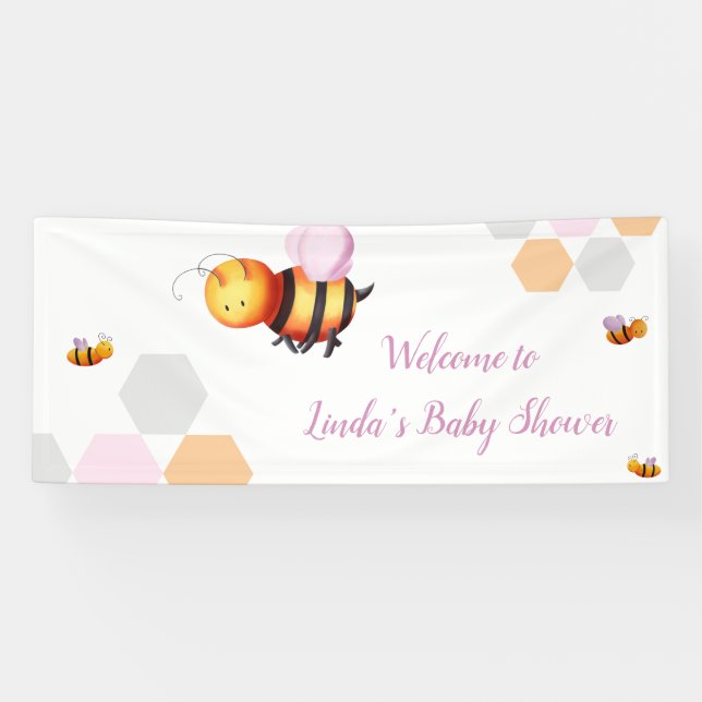Cute pastel tones honey bee girl baby shower banner (Horizontal)