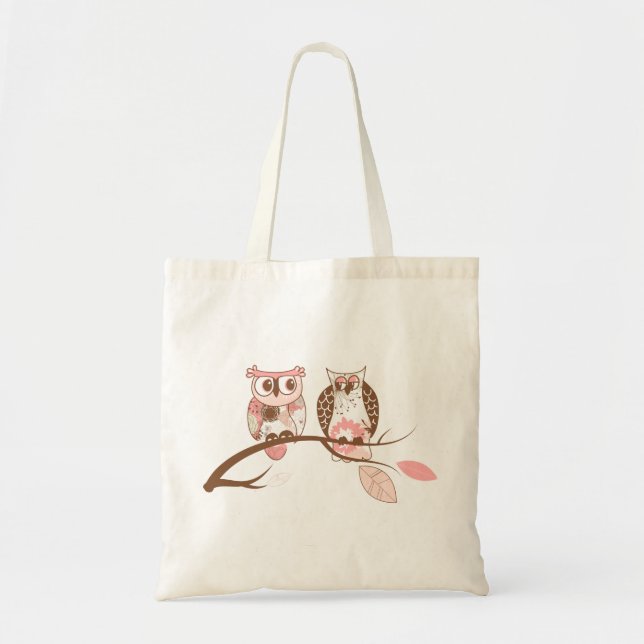 Cute Pastel Tones Pair of Owls Tote Bag (Front)